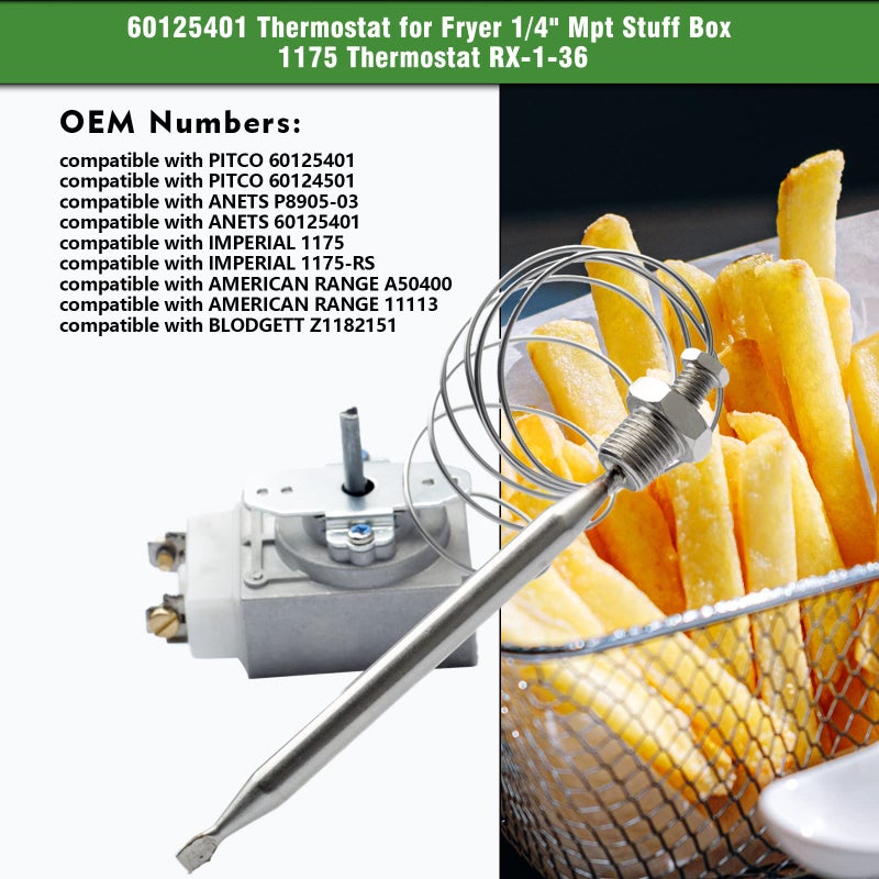 Mhrxusd RX-1-36 Thermostat for Fryer 1/4"" Mpt Stuff Box  60125401 Thermostat for Deep Fryer Compatible with Pitco 60125401 fit for Royal Range 3113  Fryer Thermostat 200-400F - Image 2